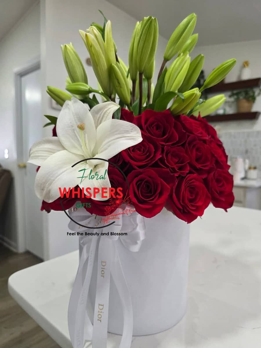 Crimson Lily Hat Box — flowers delivered in Nairobi by Floral Whispers Gifts