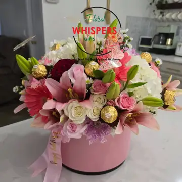 Blush Royale Flowers & Chocolate Hat Box — flowers delivered in Nairobi by Floral Whispers Gifts