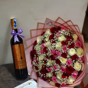 Luxury Rose Bouquet & Wine gift set — flowers delivered in Nairobi by Floral Whispers Gifts