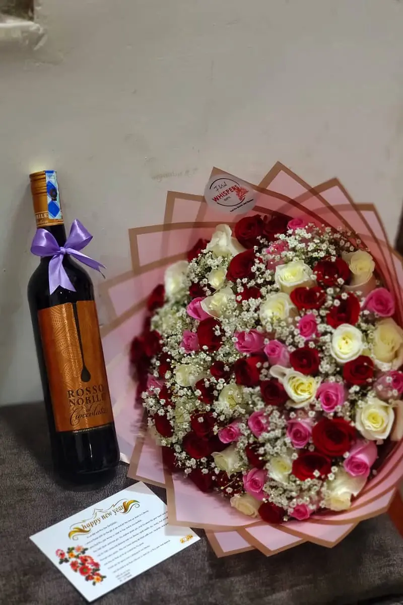 Luxury Rose Bouquet & Wine gift set - Premium flower delivery Nairobi CBD, Westlands, Karen | Floral Whispers Gifts - Image 1