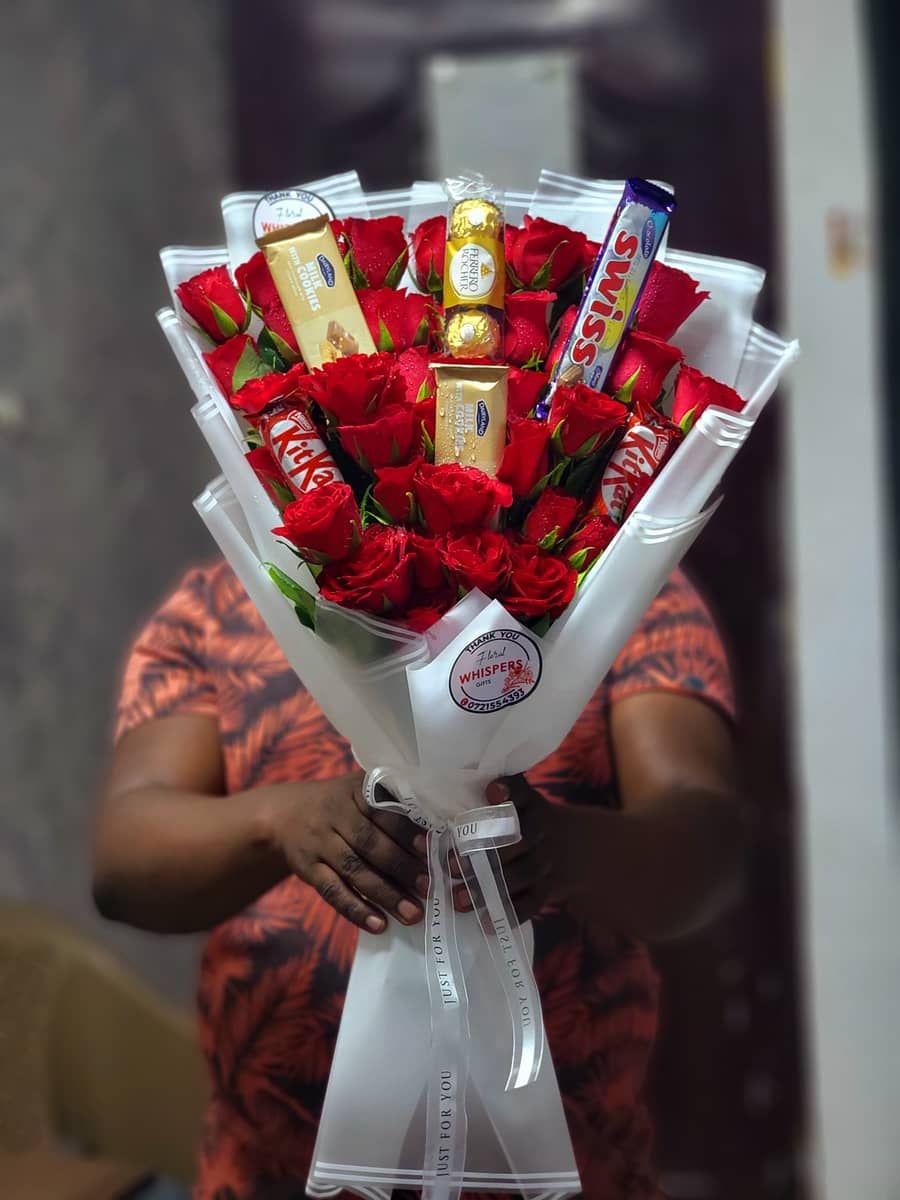 Crimson Indulgence Chocolate Rose Bouquet — flowers delivered in Nairobi by Floral Whispers Gifts