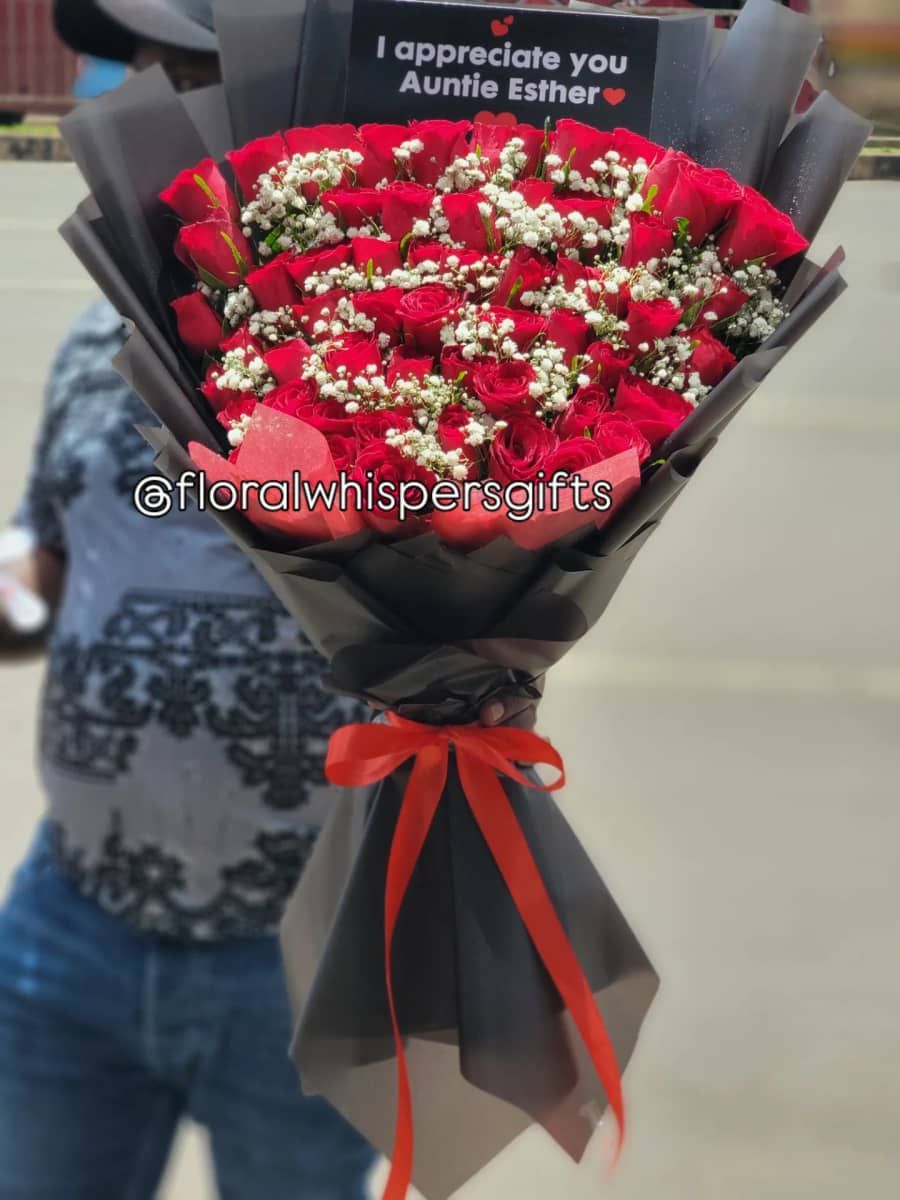 Customized Luxury Red Rose Bouquet with Baby’s Breath – Premium Romantic Flowers Nairobi — flowers delivered in Nairobi by Floral Whispers Gifts