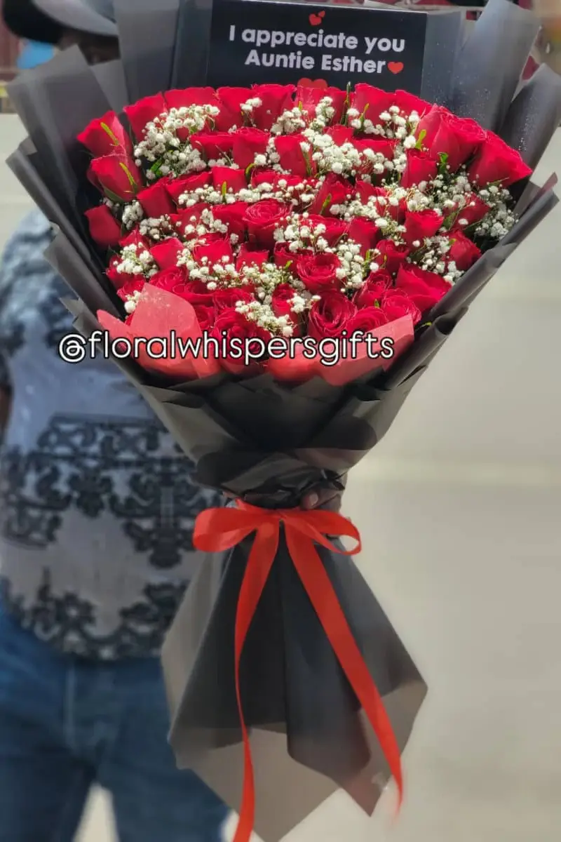 Customized Luxury Red Rose Bouquet with Baby’s Breath - Premium flower delivery Nairobi CBD, Westlands, Karen | Floral Whispers Gifts - Image 1