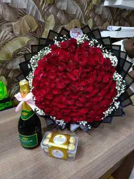Luxury 100 Red Roses Bouquet with Ferrero Rocher & Chamdor — flowers delivered in Nairobi by Floral Whispers Gifts