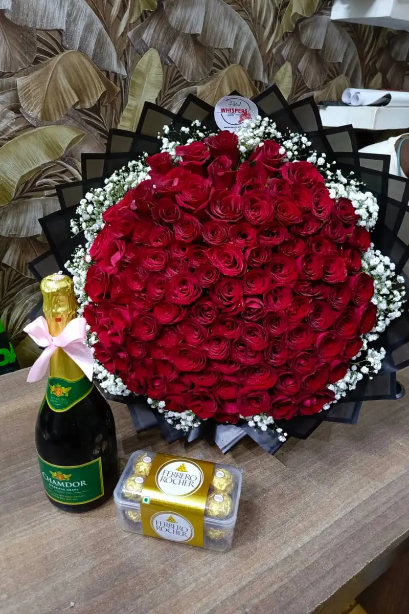 Luxury 100 Red Roses Bouquet with Ferrero Rocher & Chamdor - Premium flower delivery Nairobi CBD, Westlands, Karen | Floral Whispers Gifts - Image 1