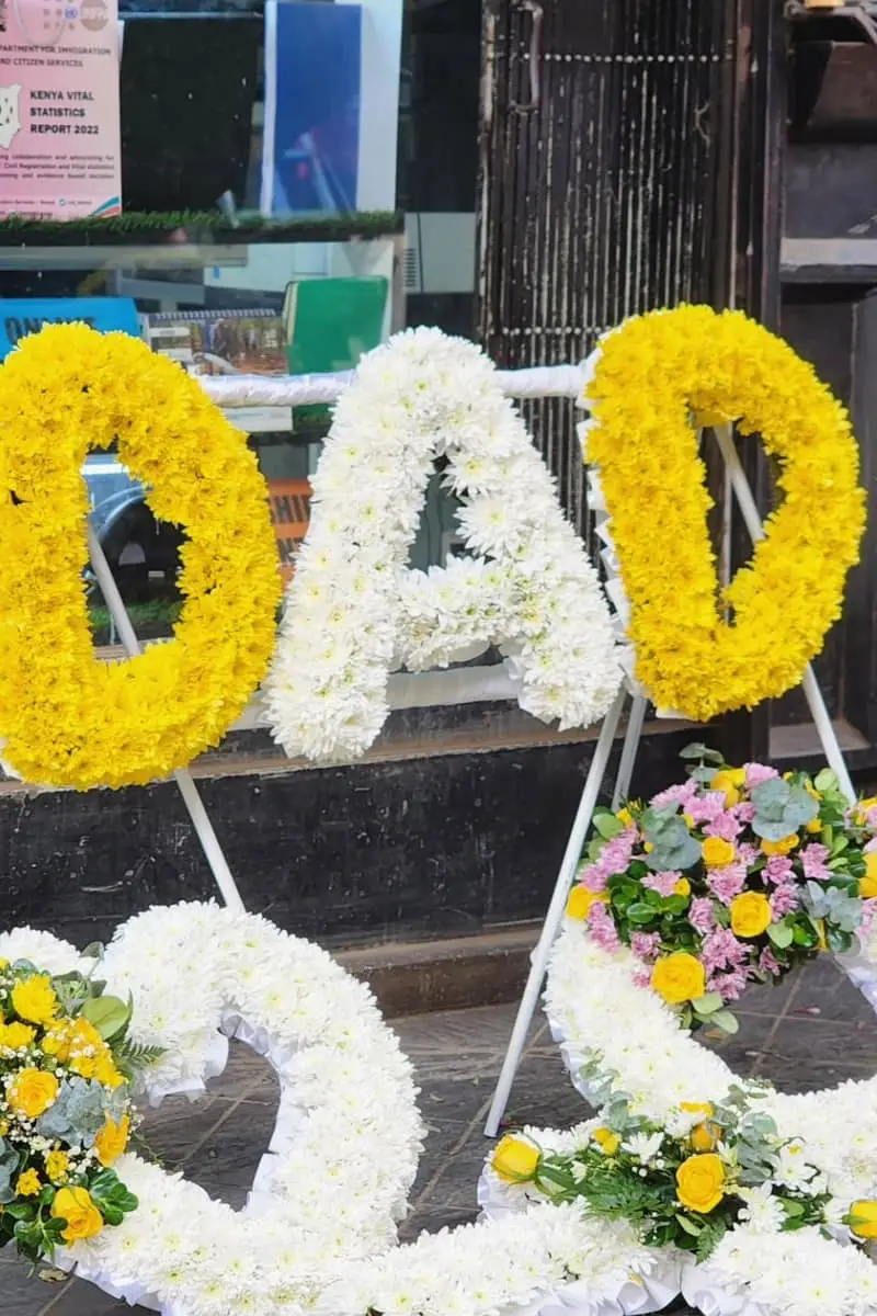 "DAD" Letter Tribute Funeral Wreath – Yellow & White Chrysanthemums - Premium flower delivery Nairobi CBD, Westlands, Karen | Floral Whispers Gifts - Image 1