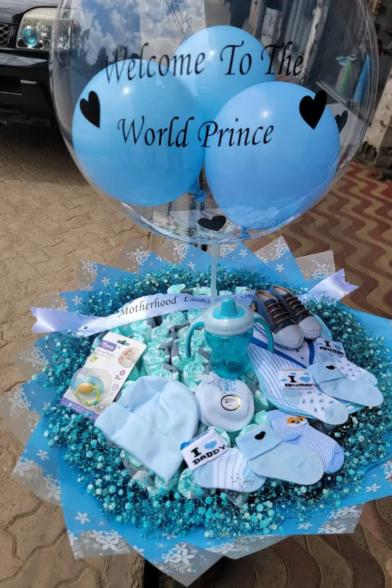 Baby Boy Gift Bouquet with Balloon & Essentials - Premium flower delivery Nairobi CBD, Westlands, Karen | Floral Whispers Gifts - Image 1