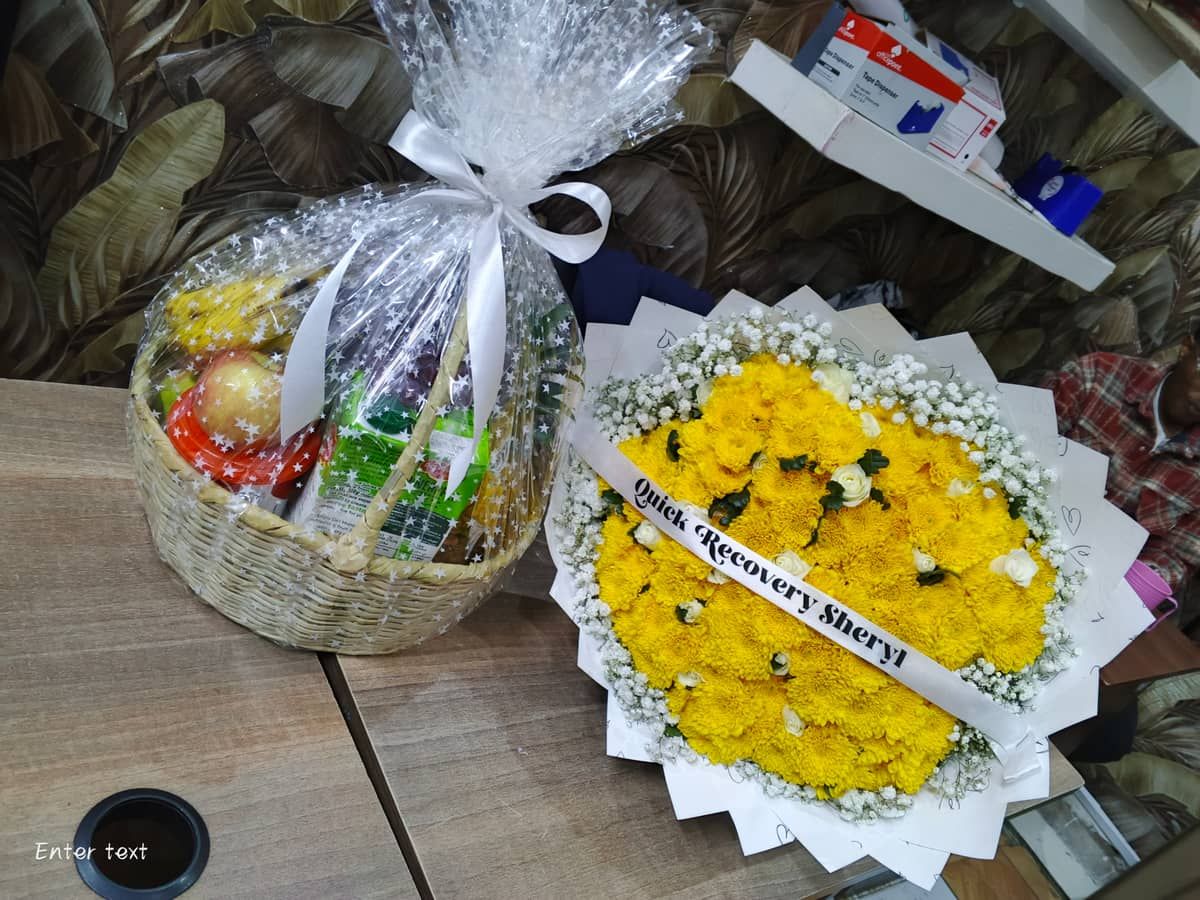 Get well soon fruit basket & Flower bouquet  — gift hamper delivered in Nairobi by Floral Whispers Gifts