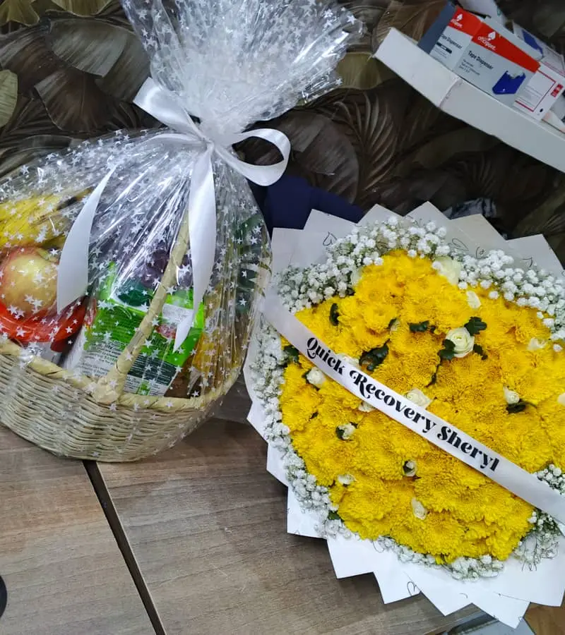 Get well soon fruit basket & Flower bouquet - Gift hampers Kenya, Nairobi CBD delivery | Floral Whispers Gifts - Image 1