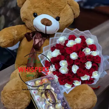 Cuddle & Roses Delight Set — gift hamper delivered in Nairobi by Floral Whispers Gifts