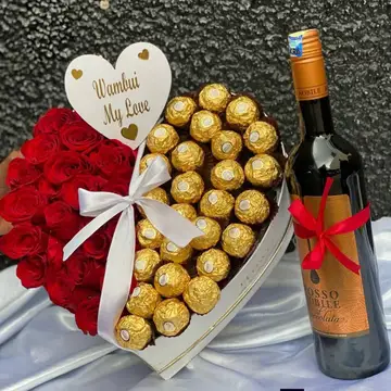 Title Romantic Rose, Ferrero Rocher & Wine Gift Hamper in Nairobi – Luxury Love Package — wine delivered in Nairobi by Floral Whispers Gifts